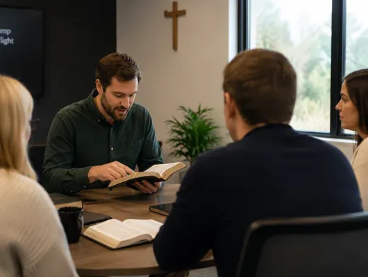 People reading from open Bibles
